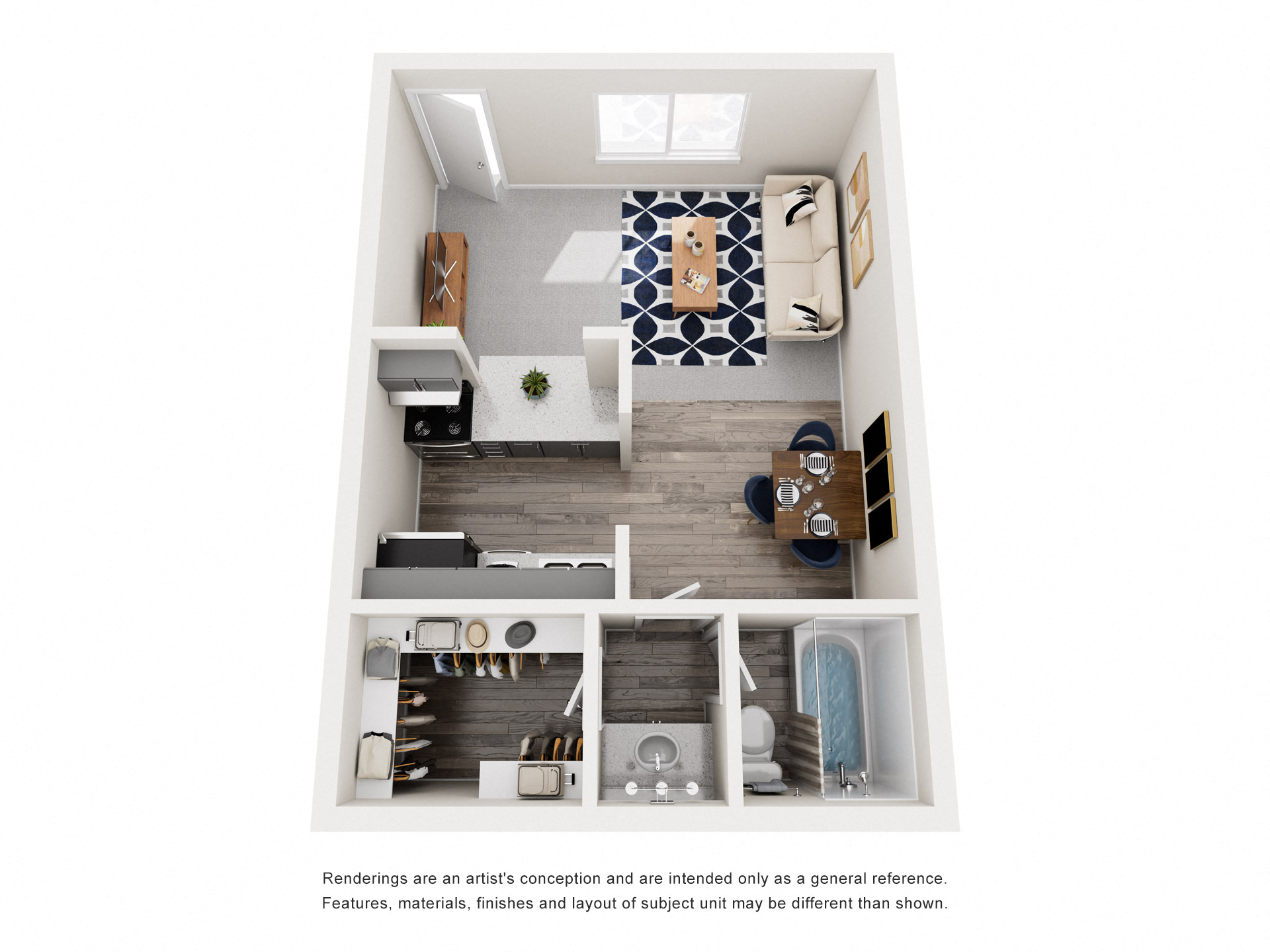 Floor plan for studio, 1 bath, 420 sqft